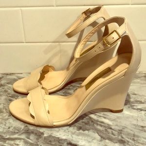 Dee Keller Nude Italian Leather Wedge Heels
